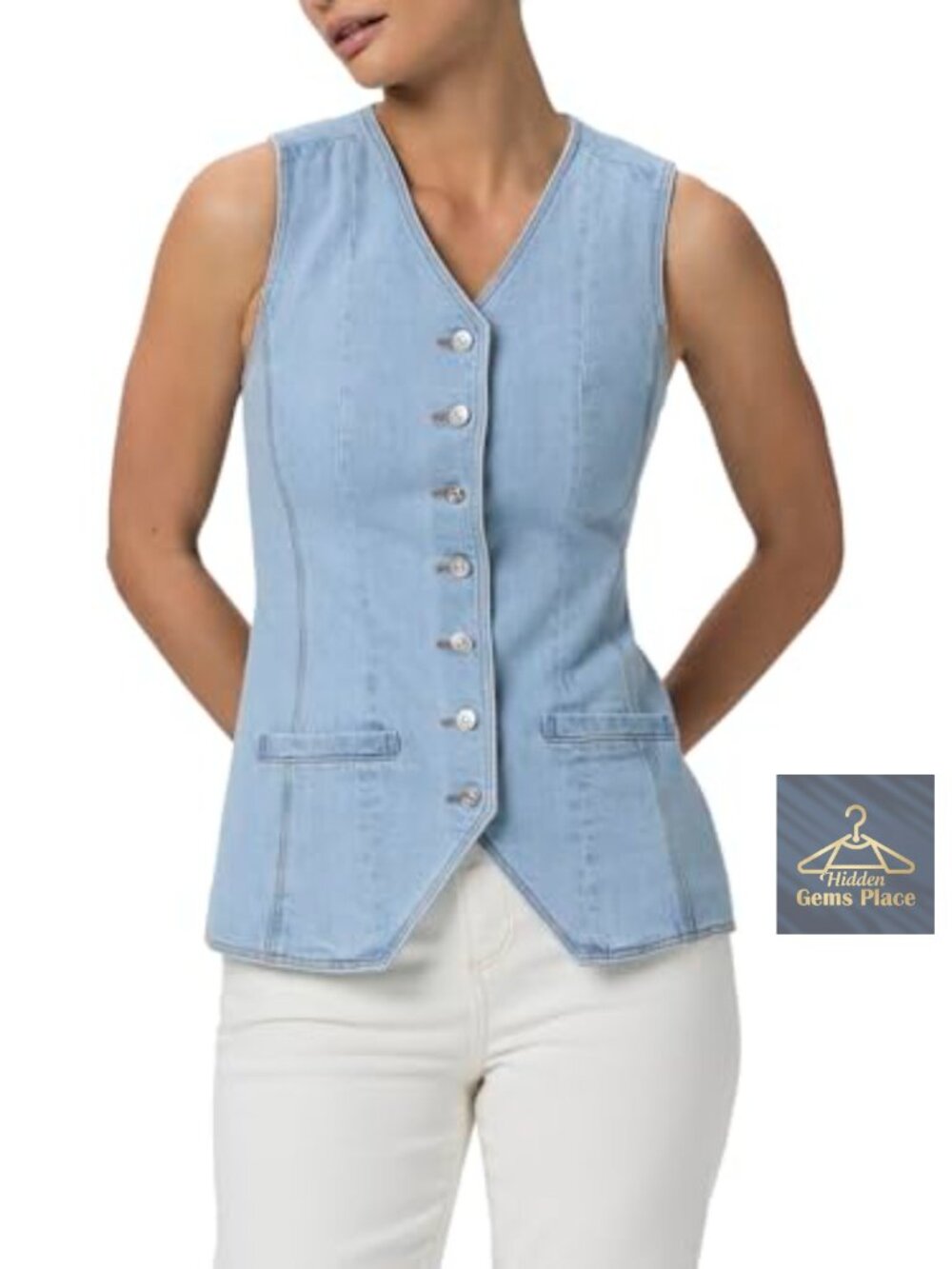 Sleeveless Longline Button Front Vest Top Cotton Blend